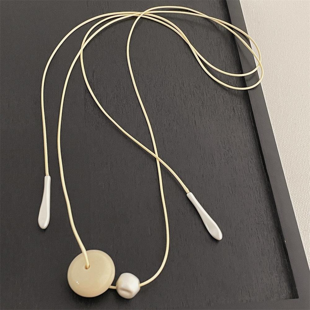 Retro Metal Resin Ball Pendant Necklace For Women Long Adjustable Black Rope Sweater Chain Choker Jewelry