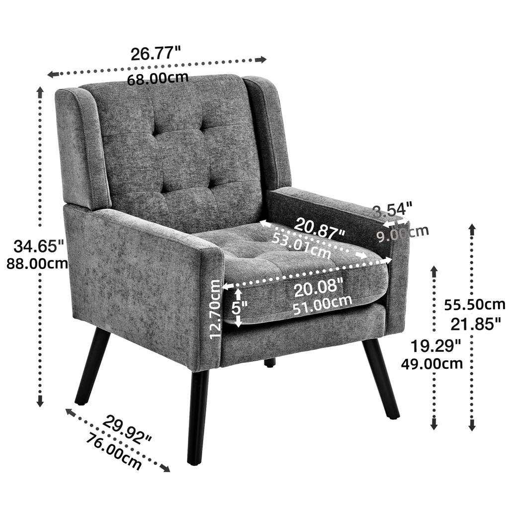 Upholstered Chair with Button Tufting Made of Suede - Mid-Century Modern Armchair with High-Density Foam Cushion and Solid Wood Legs for Small Spaces