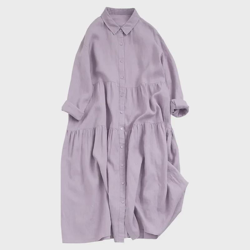 

Льняное платье «Осенний лес»: Кардиган свободного кроя с длинными рукавами, высокой талией и большой юбкой-солнце из хлопка и льна. Large