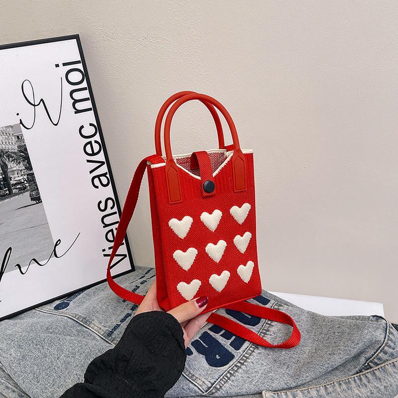 High-end Ins Knitted Mobile Phone Bag Love Series Versatile and Personalized Women's Handbag Dopamine Crossbody