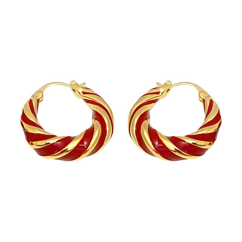 Ankara Červené Kapkové Glazurované Kroužky s Krouceným Uzlem - Špičkové Smaltované Barevné Blokové Náušnice Klipsy.