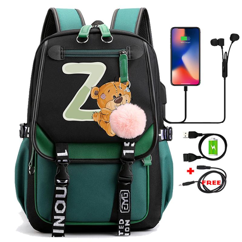 

Милий маленький ведмедик 26 англійських літер Студентська шкільна сумка Рюкзак на відкритому повітрі для дівчинки-підлітка з мультфільмом Книжкова сумка для ноутбука Дорожній рюкзак