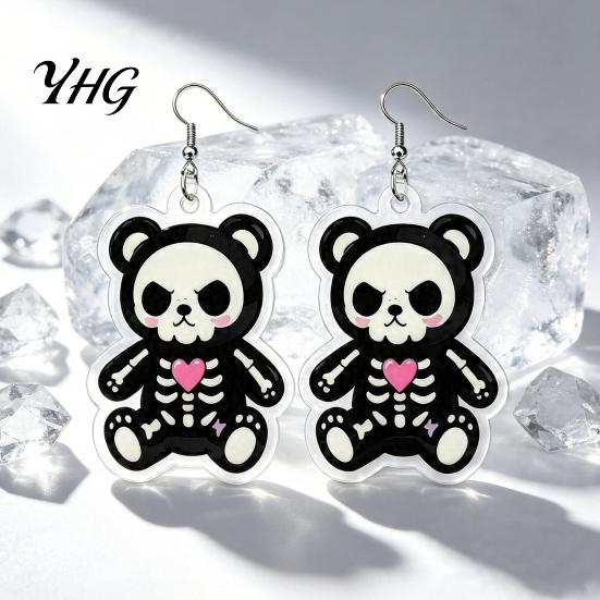 Alternative Fashion Accessories 1 Pair Halloween Dangle Earrings for Women, 2D Acrylic Cute Cool Punk Ear Hooks Skeleton Bear Earrings, Funny