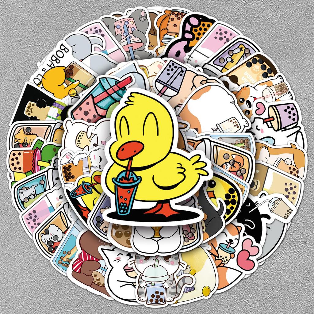 50 Cute Cartoon Animal Food Stickers for Diary, Laptop, Luggage - Waterproof