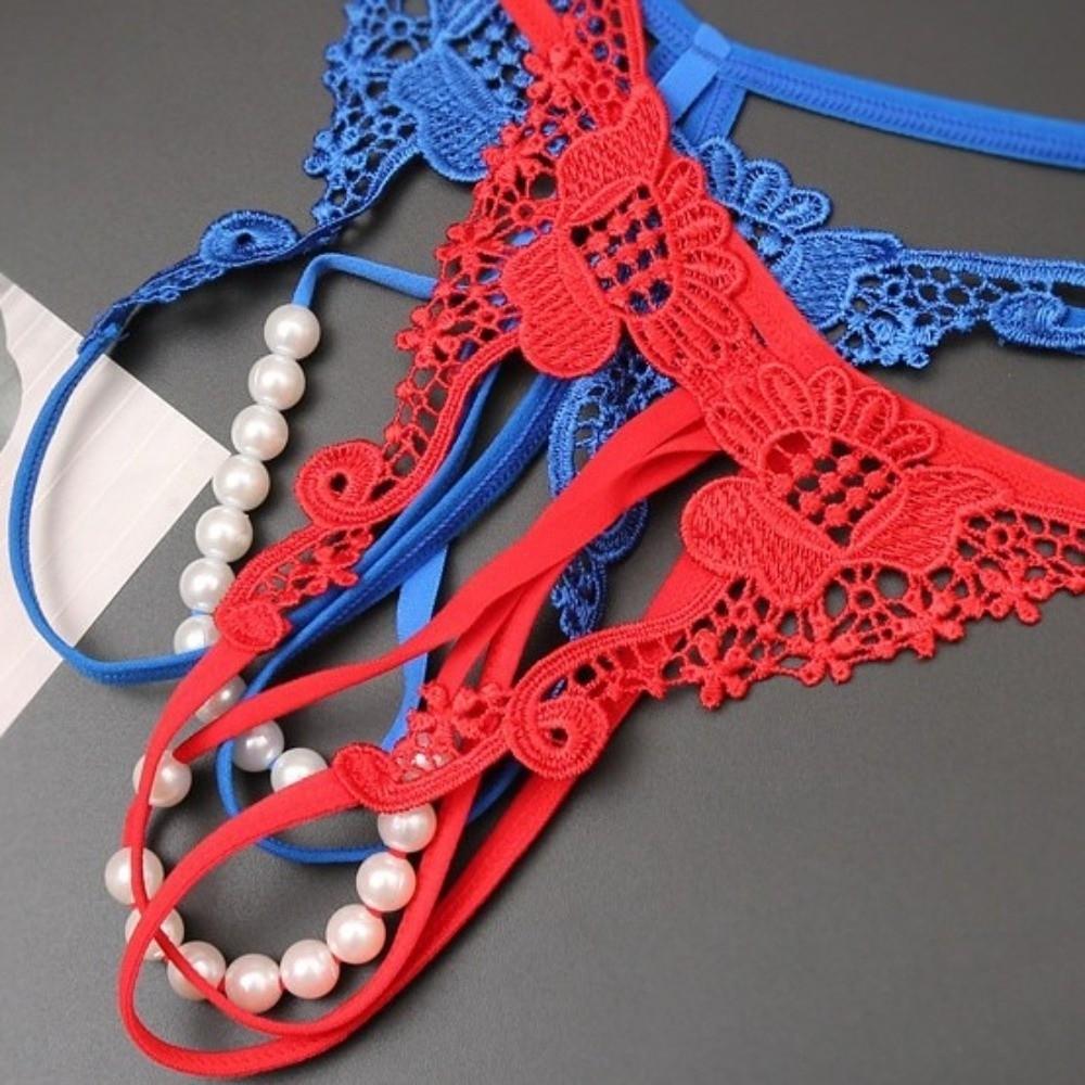 Low Waist Pearl Lace Underwear Pearl Mesh Lace Briefs Sweet Women's Thong  Female