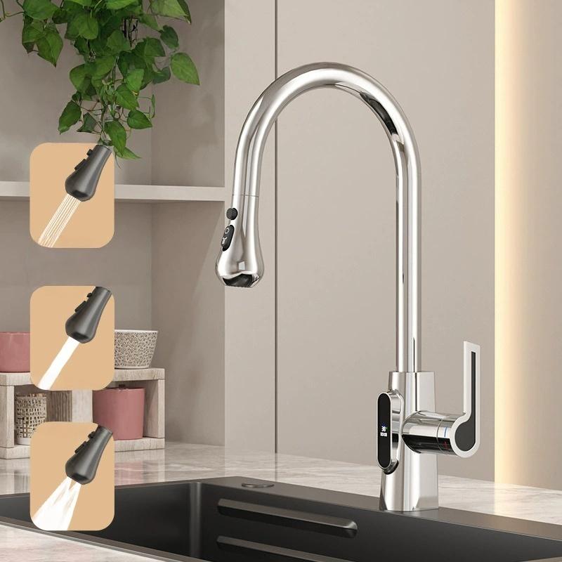 Digital Black Pull Out Kitchen Faucet Gray Pull Out Sink Faucet Tap 360 degree rotation torneira cozinha mixer taps Kitchen Tap