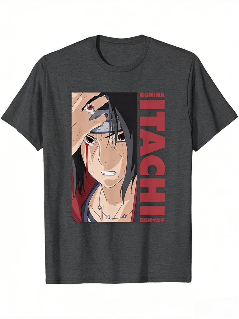 Naruto Tshirt Mens Summer Pure Cotton Uchiha Itachi Pattern Printed Short Sleeve Large Fashion Street Wear Tshirt