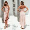 Elegant Women Sleeveless Ruffle Asymmetric Cocktail Long Maxi Sun Dress For Summer