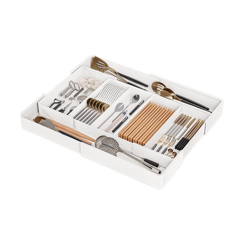Retractable Kitchen Drawer Organizer with Removable Dividers - Deep Cabinet Storage Tray