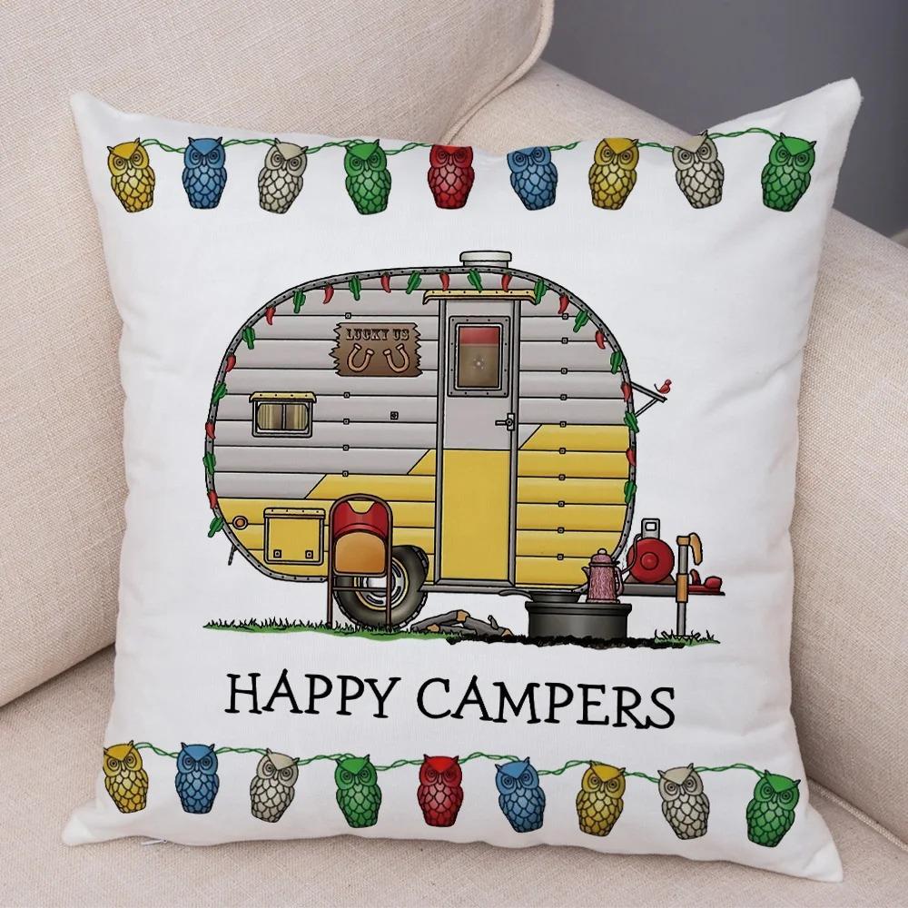 Cartoon house travel car camper series cushion cover pillowcase decoration life home pillowcase suitable for sofa bedroom room