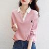 Women's Thin Hoodie Spring and Autumn Letter Embroidered Patchwork Contrasting Color Pullover Jacket Fashion Casual Top