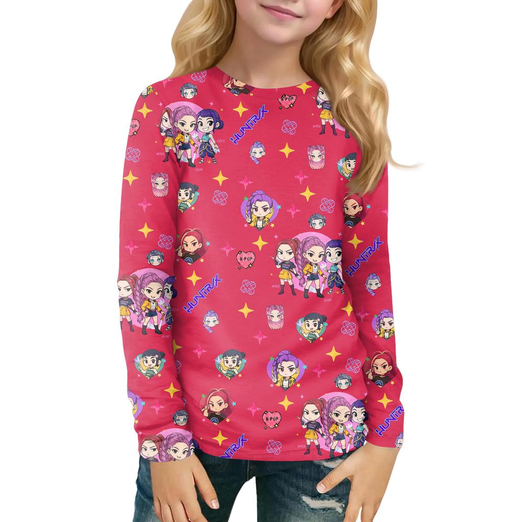 Children's Witch  Printed Long Sleeved Round Neck Top With Floral Print For Daily Casual T-shirt
