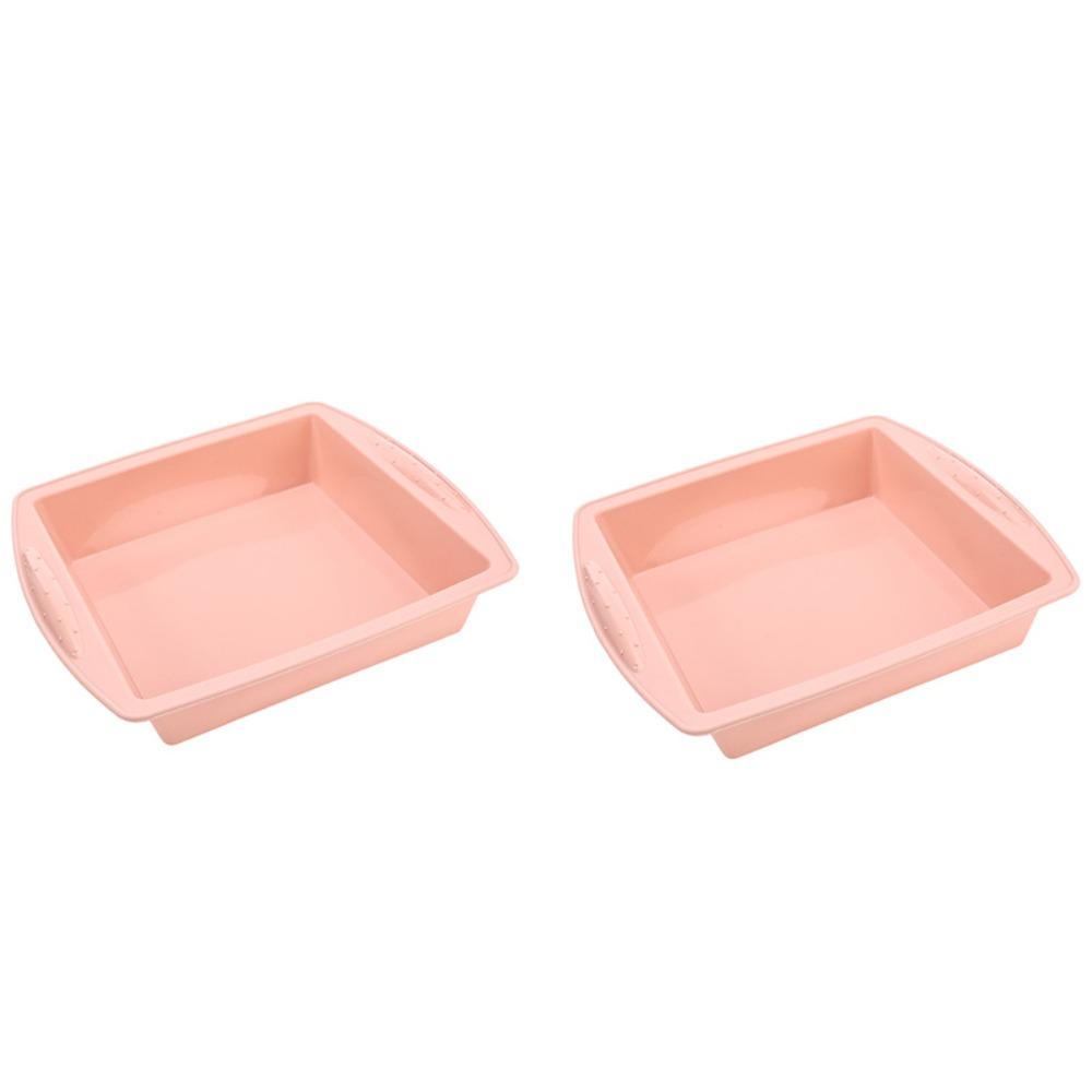2PCS Flexible Silicone Square Brownie Pan Anti-Slip Handle Dessert Baking Mold Cake Baking Pan  Oven розовый