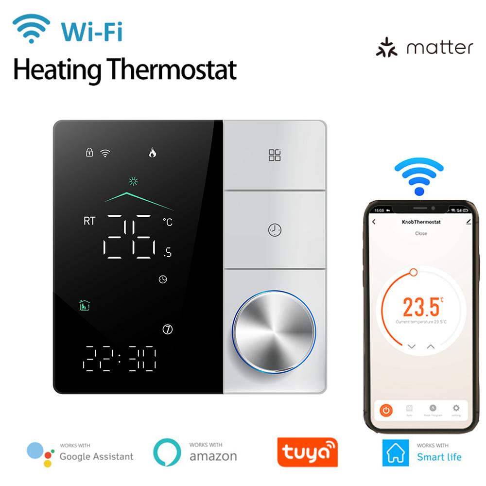 Matter Smart WiFi Thermostat Electric Heating Thermostat LED Touch Screen Temperature Controller Week Programming AI Controller