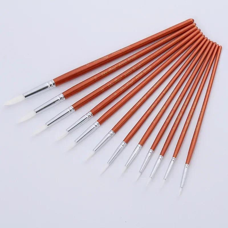 

12pc/lot Fine Red Pearl Wooden Paint Acrylic Watercolor Oil Painting Artists Nylon Wool Brushes Set Of Sclool Art Supplies