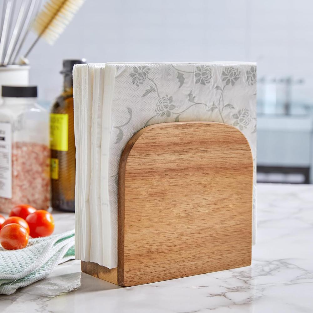 Wood Napkin Holder for Table, Wooden Upright Napkin Holders for Kitchen, Standing Napkin Dispenser for Kitchen Dining Room Party