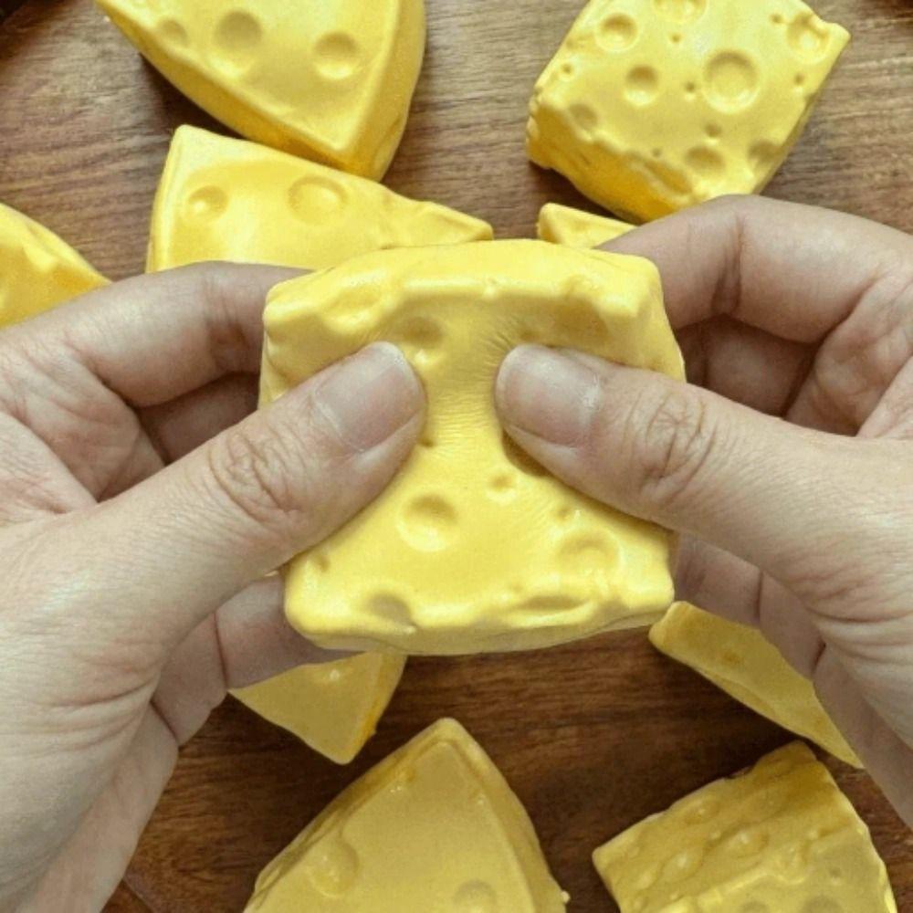 Super Soft Cheese Squeezed Cube Anxiety Relief Cheese Stress Ball Portable Cheese Pinch  Office