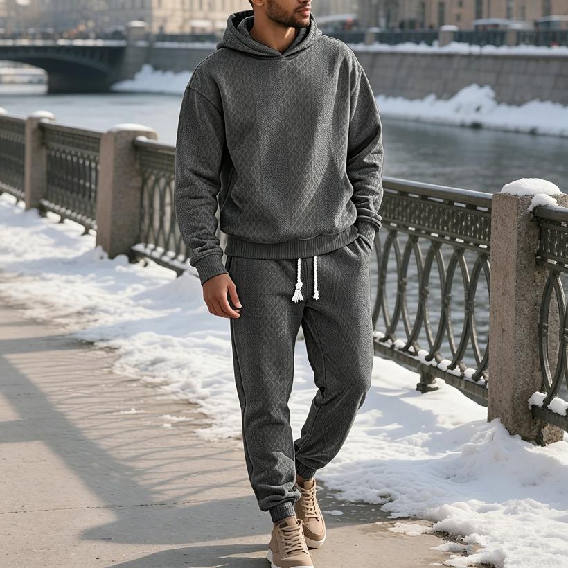 Men's 2 Piece Outfits Knit Jacquard Pullover Sweatshirt Tracksuit & Joggers Sweatpants Sweatsuit Sets with Pockets