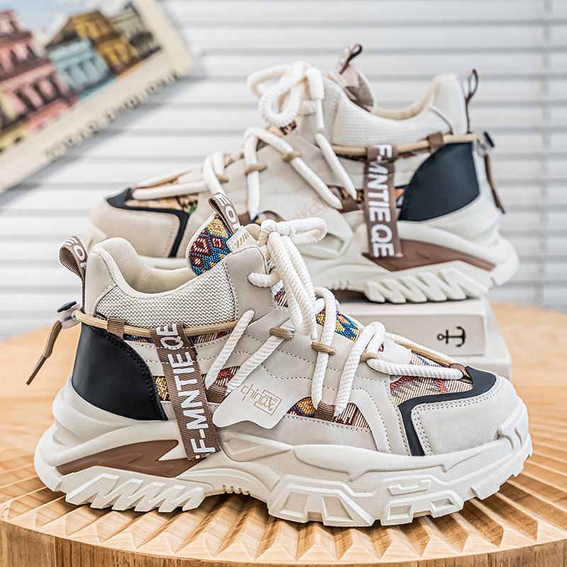 

Men s shoes autumn new student high-top platform sports casual shoes men s versatile dad shoes 44 бежевый