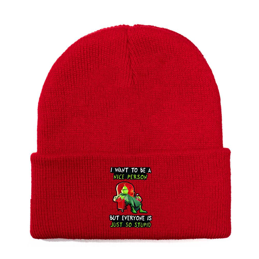 The Grinch Print Knit Hat With Earmuff Protection For Winter Warmth And Unisex Use