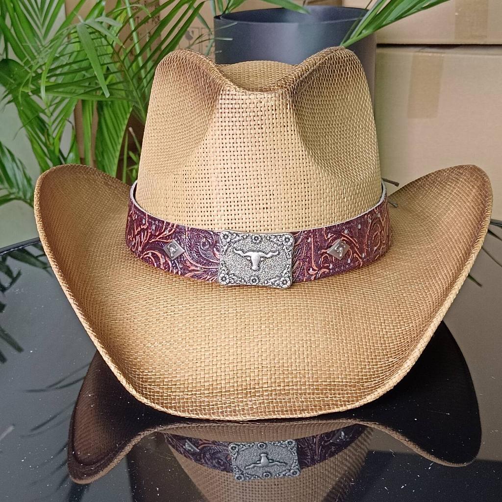 Cowboy Straw Hat Horse Head Accessories  Western Style  Unisex Retro Straw Cowboy Hat Sombrero Hombre