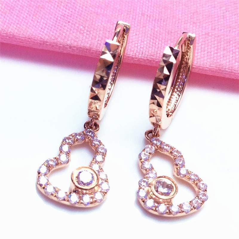 Purple Gold Color Gold Inlaid Zircon Gourd Earrings Exquisite Light Luxury High-End Design Rose Gold-Plated Earrings