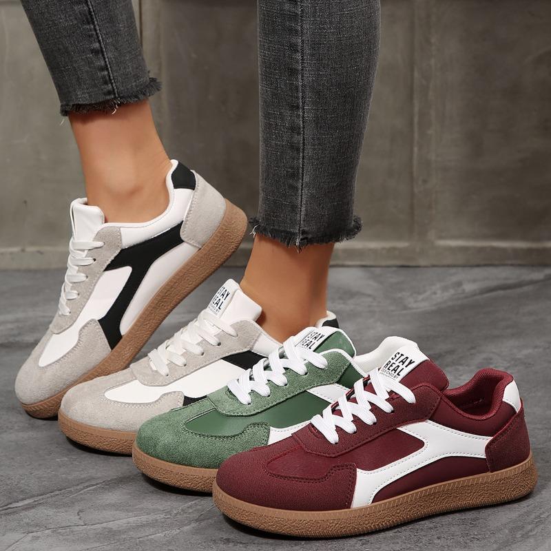 Plus Size Spring and Autumn Sneakers European and American Retro Lace-Up Casual Women's Color Block Sneakers