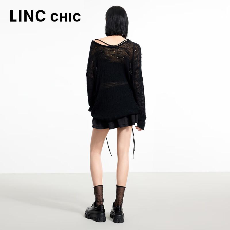 Jinyujie 2025 Spring Women's Sheer Hollow-Out Knit Long Sleeve Top
