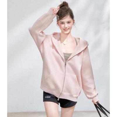 Damen Kapuzen-Sweatshirt mit Reißverschluss in Hellrosa