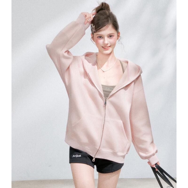 Women s Light Pink Hooded Zip-Up Sweatshirt S