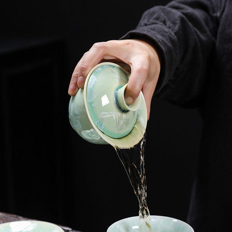 Gaiwan Kiln Transmutation Crystalline Glaze Kung Fu Tea Ceramic Bowl Large Size Traditional Chinese Tea Set for Home Office