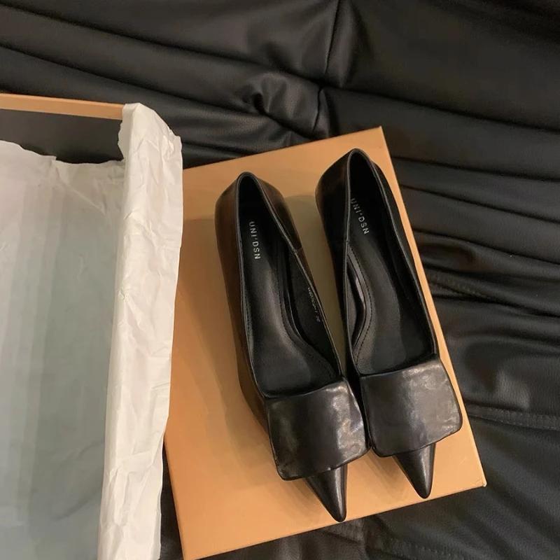 

Модные туфли с острым носком, модные женские туфли-лодочки на низком каблуке, весна-лето, натуральная кожа, деловая женская обувь, женские туфли-лодочки, новое поступление 40