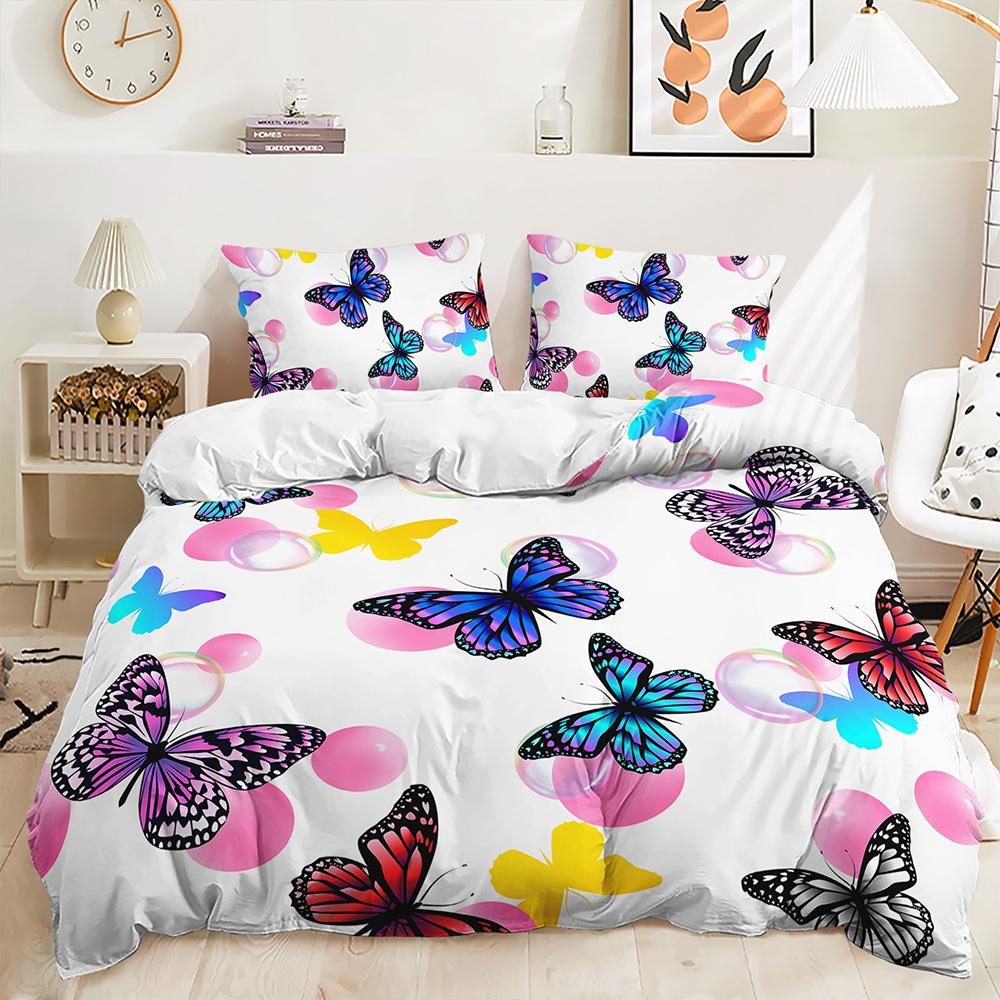 Three-Piece 3D Quilt Cover Butterfly Kit Ins Wind Double Bedding