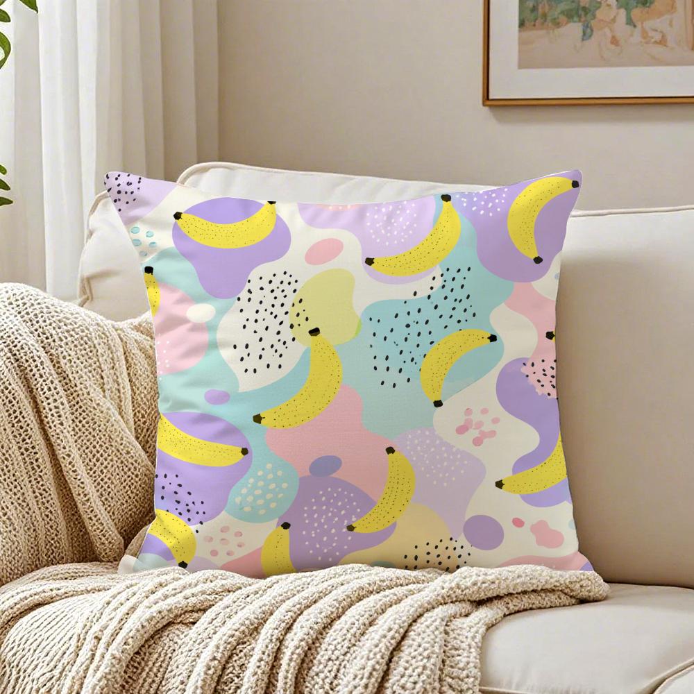Banana Pop Art Pillow Case Double-Sided Plush Sofa Cushion Covers Organic Breathable Invisible Zipper