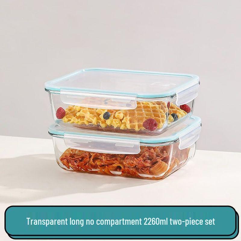 Microwaveable Transparent Glass Bento Lunch Box with Lid and Fresh-Keeping, Includes Damage Compensation.