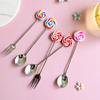 Cute Lollipop Children Cute Spoon Stainless Steel Coffee Stirring Spoon Dinner Fruit Fork Teaspoon Dessert Tea Scoop Tableware