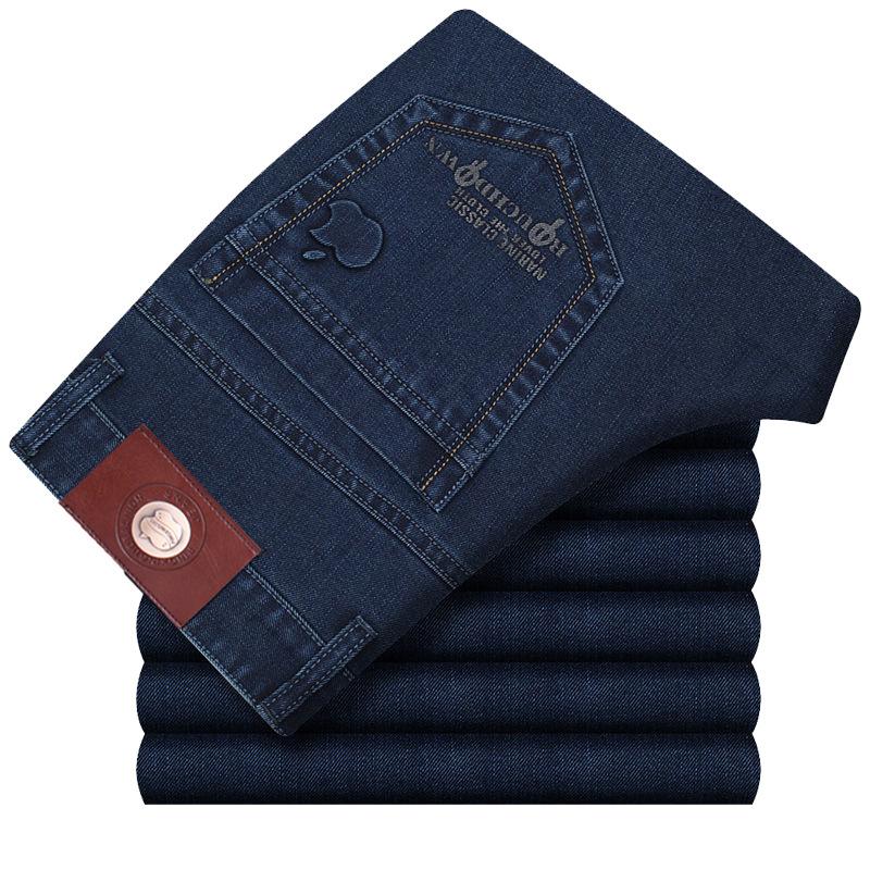 Novo Four Seasons Wearable Fino Elástico Solto Reto Apple Jeans Trendy Masculino Negócios Cowboy Calça Casual