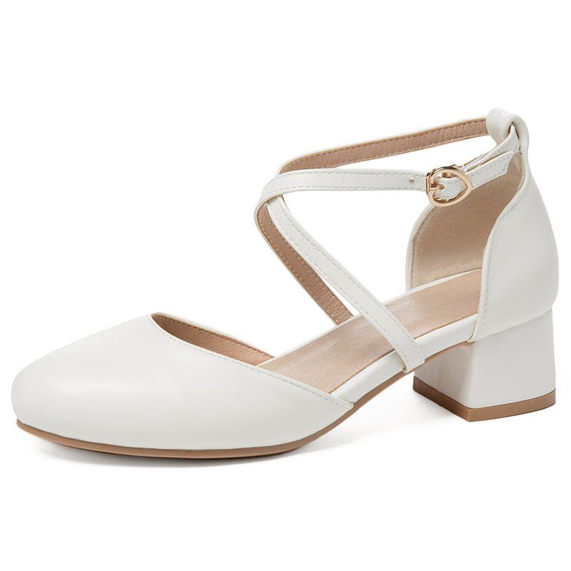 2025 Sweet Mary Janes Women Sandals Round Toe Thick Heels 4cm Buckle Strap Large Size 46 47 48 Fashion Dating Shoes