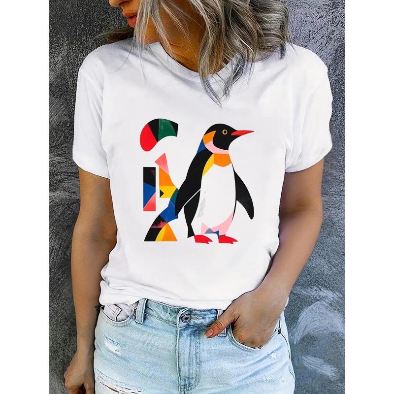 Women's Summer Short-Sleeve Printed T-Shirts, Fashionable and Casual, Machine-Washable Comfortable Fit 2D Flat Printing, 2D Flat