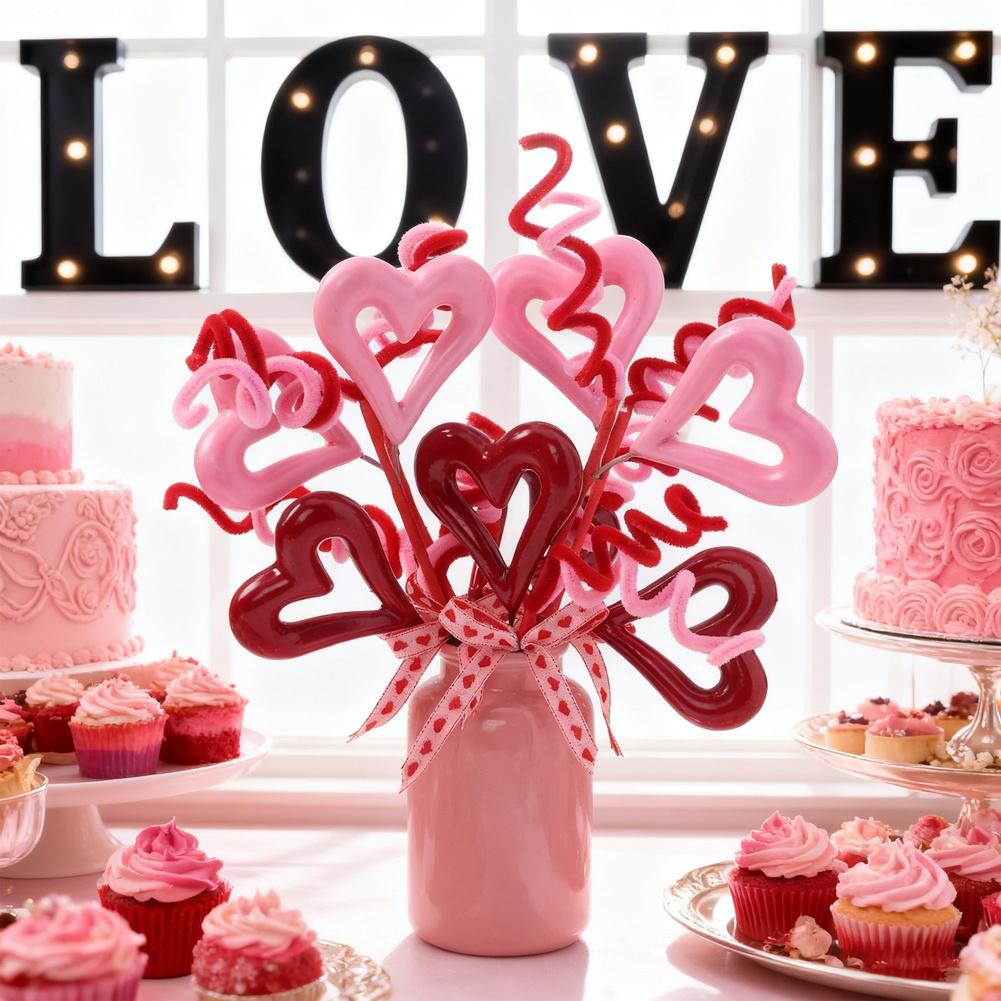 Decorative Valentines Day Heart Shaped Berry Sprigs Floral Arrangement with Silk Flowers for Home Tabletop and Craft Use