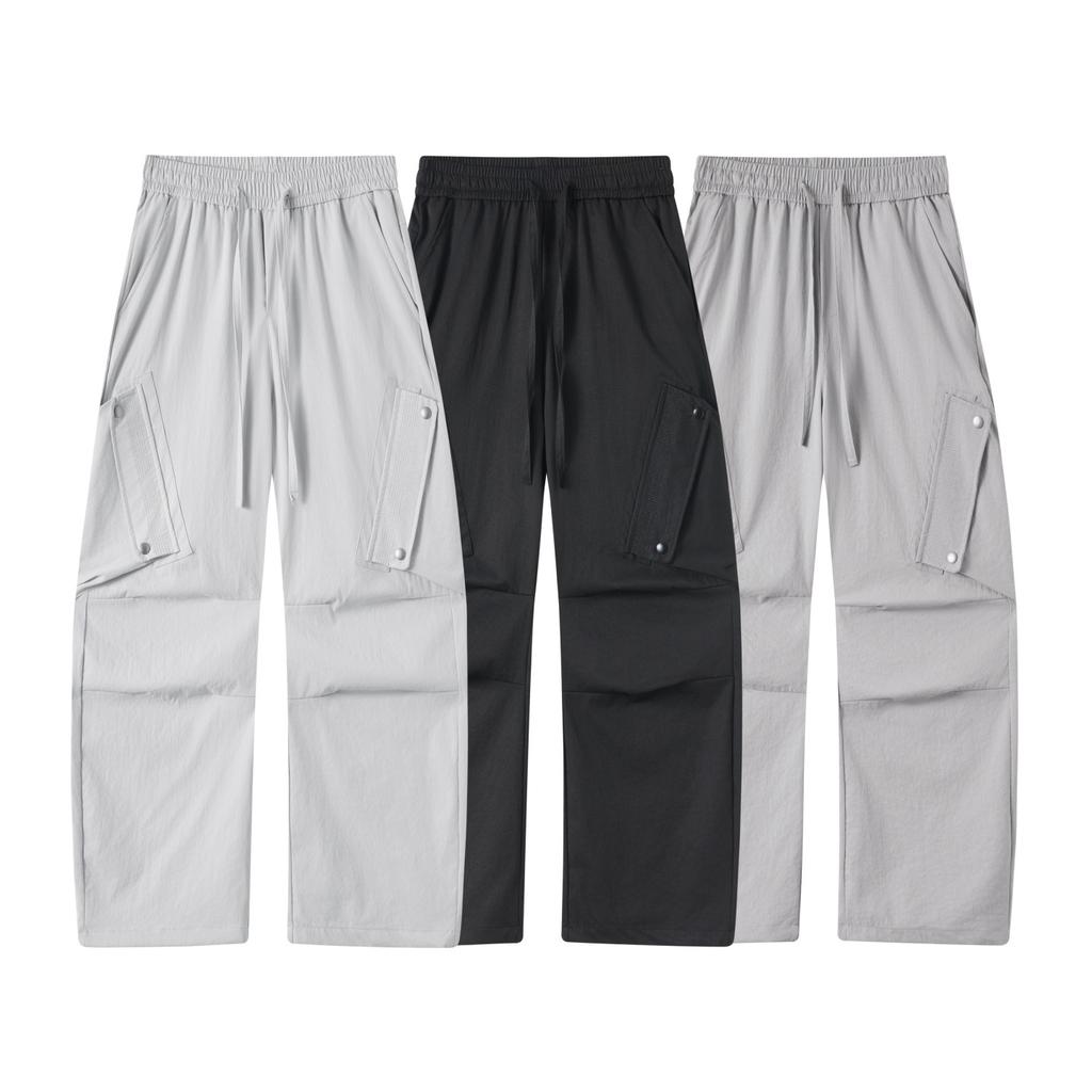 Summer new casual pants boys overalls wide-leg ice silk pants American versatile design long pants tide