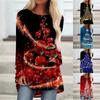 Camiseta casual de moda para mujer con estampado navideño de manga larga y cuello redondo