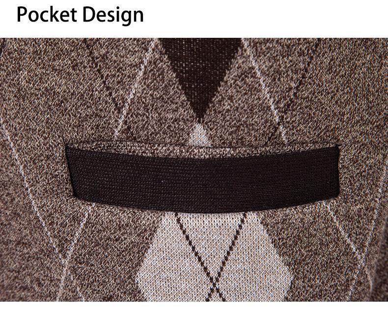 Men's Plaid Knit Cardigan with Velvet Stripes - Loose Casual Poncho Vest for Autumn and Winter