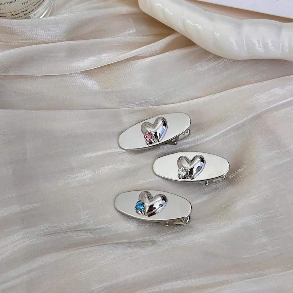 Women s Silver Heart Color Cubic Clip-on Hairpin Blue