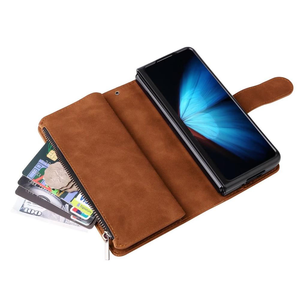 For Samsung Z Fold 4 mobile phone leather case retro matte insert card zipper wallet folding mobile phone case