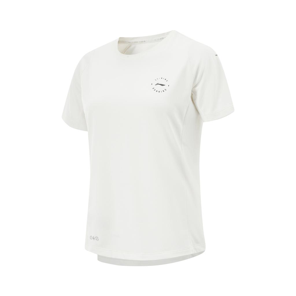 Li Ning Running Series Solid Color Breathable Versatile Short Sleeve T-Shirt Women Tops Champagne-White ATSV088-1