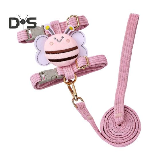 

Комплект шлейки и поводка для кошек, регулируемая шлейка для котят с защитой от побега и рисунком пчелы для маленьких и средних кошек и собак на открытом воздухе S розовый
