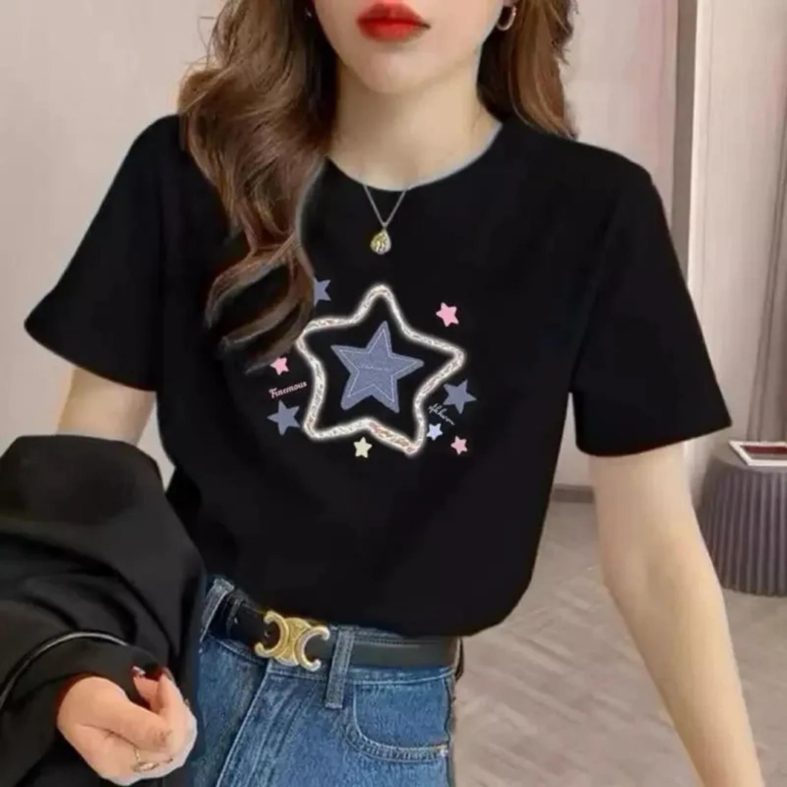 2025 Новый иностранный стиль Футболка Топ Женская Модный тренд Свободный Уличная одежда Летняя с коротким рукавом Легкая роскошь Футболка S