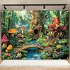 One Magic Mushroom Forest Polyester Background a Vibrant Fairy Tale Scene Perfect for Spring and Holiday Parties