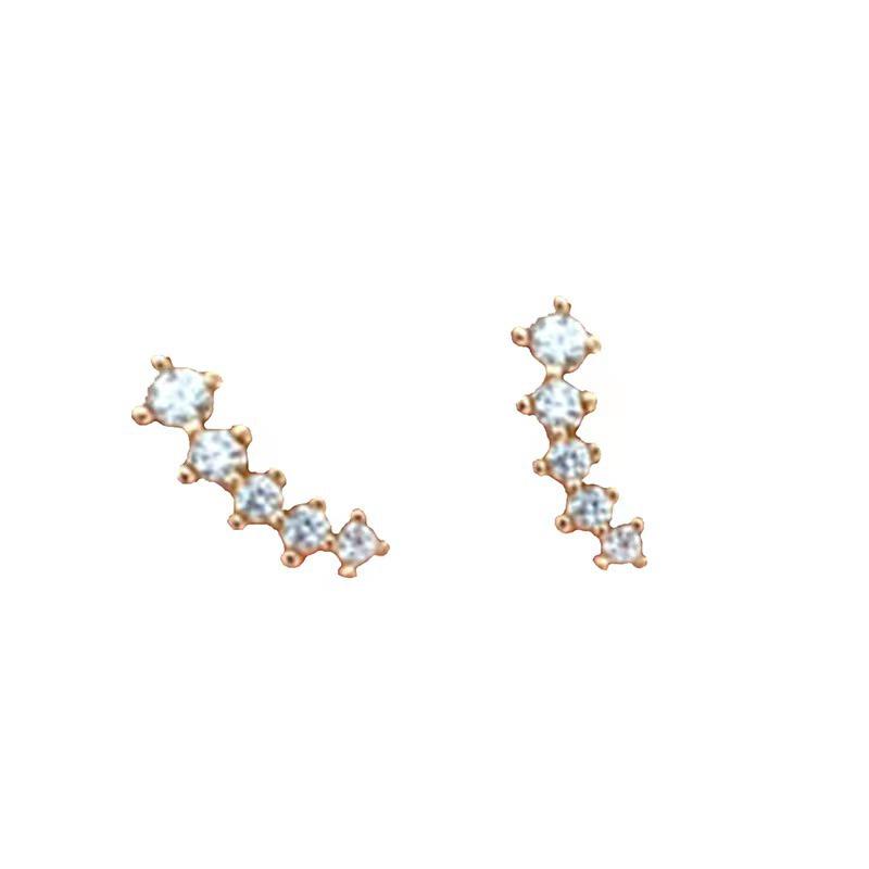 Beixi Silver S925 Sterling Small Row Diamond Stud Earrings, Summer Micro-Paved Zirconia, Simple and Cute Style.